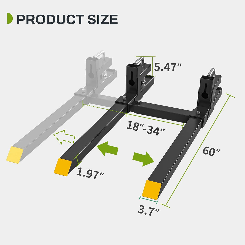 AUTOSAVER88 60' Clamp On Pallet Forks for Tractor Bucket, Heavy Duty 4000lbs Quick Attach Skid Steer Loader Pallet Fork with Adjustable Stabilizer Bar, Black