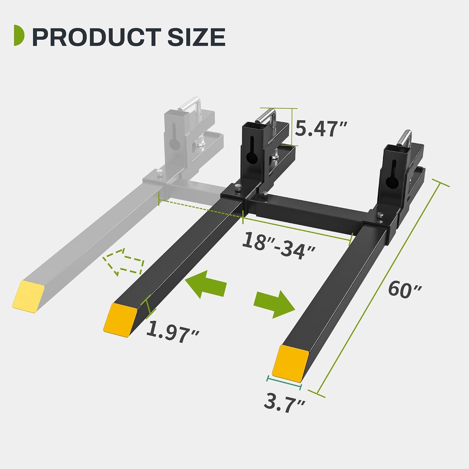 AUTOSAVER88 60' Clamp On Pallet Forks for Tractor Bucket, Heavy Duty 4000lbs Quick Attach Skid Steer Loader Pallet Fork with Adjustable Stabilizer Bar, Black