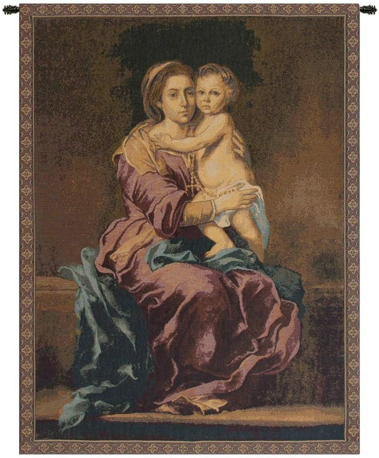 Charlotte Home Furnishings Inc. Madonna Del Rosario Italian Tapestry Wall Hanging 24 X 20 Inch Cotton Blend Wall Art Perfect For Wall Decor By Bartolom