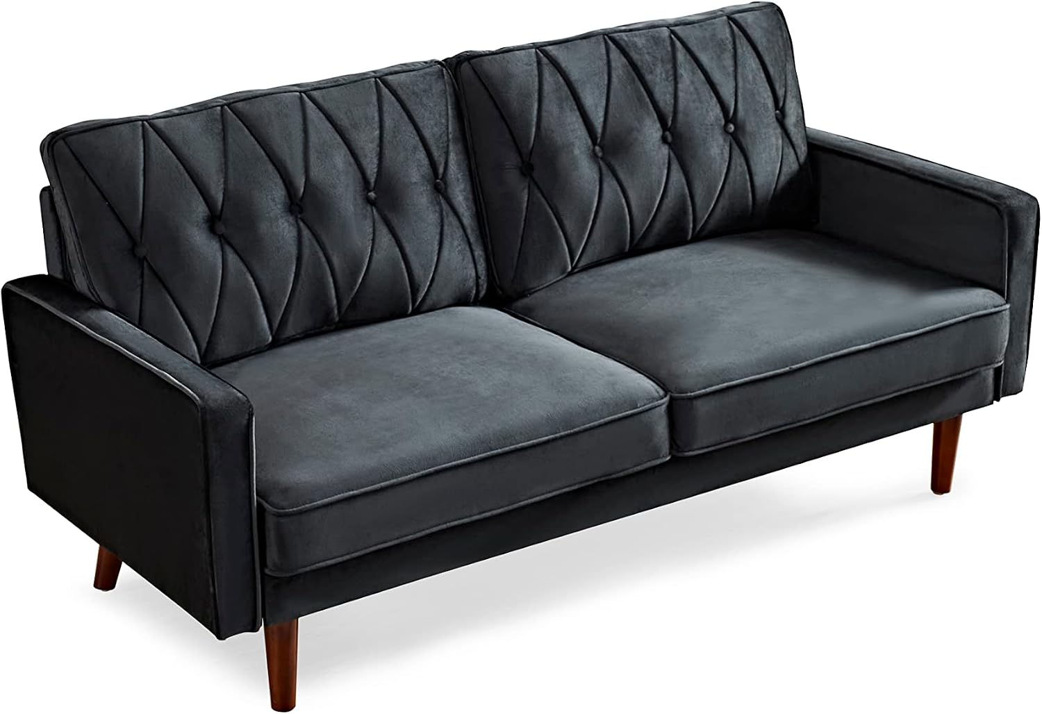 Container Furniture Modern Style Tufted Velvet Couches for Living Room with Soft Fabric Upholstery and Solid Wood Frame, 2 Piece Sofa and Loveseat Set, Black
