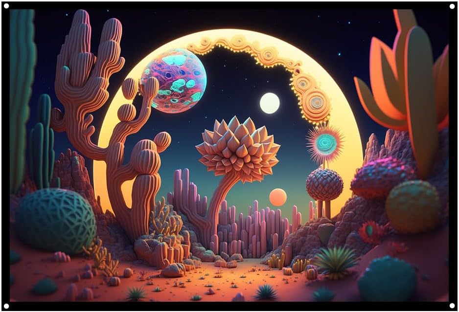 Cactus Cacti Garden, UV tapestry, Blacklight Reactive Wall Hanging, Neon Backdrop, Party Decor, Psychedelic Tapestry, Visionary Wall Art (Large)
