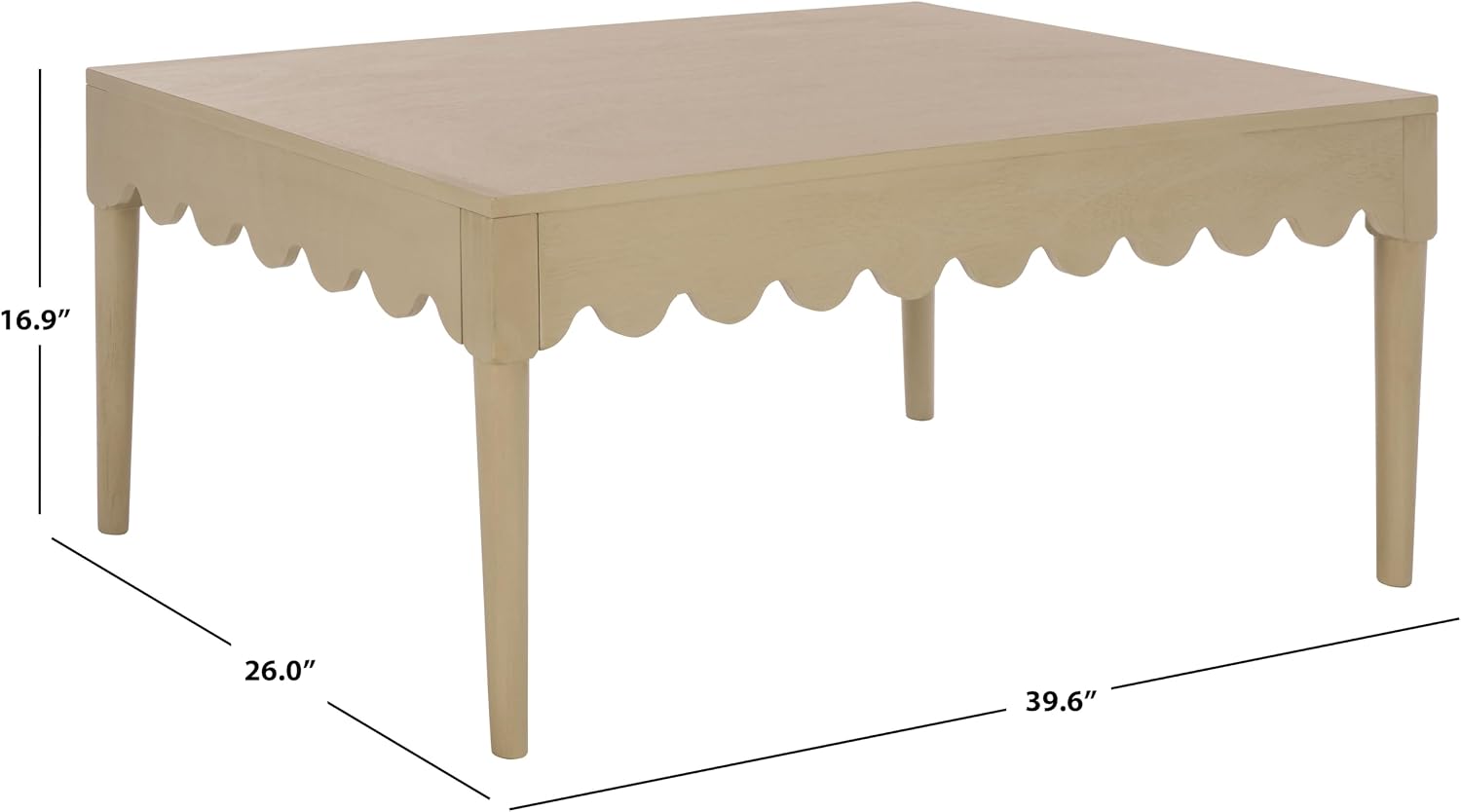SAFAVIEH Home Collection – Neha Natural Brown Rectangular Coffee Table, Solid Wood Frame with Scalloped Apron (COF5705B)