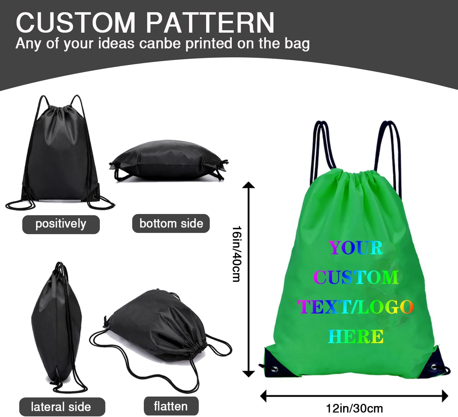 Custom Bags With Your Logo Set of 100 Custom Backpack Draw String Bags Pack Bulk for Travelling Swimming Gym Everyday Use (Green)
