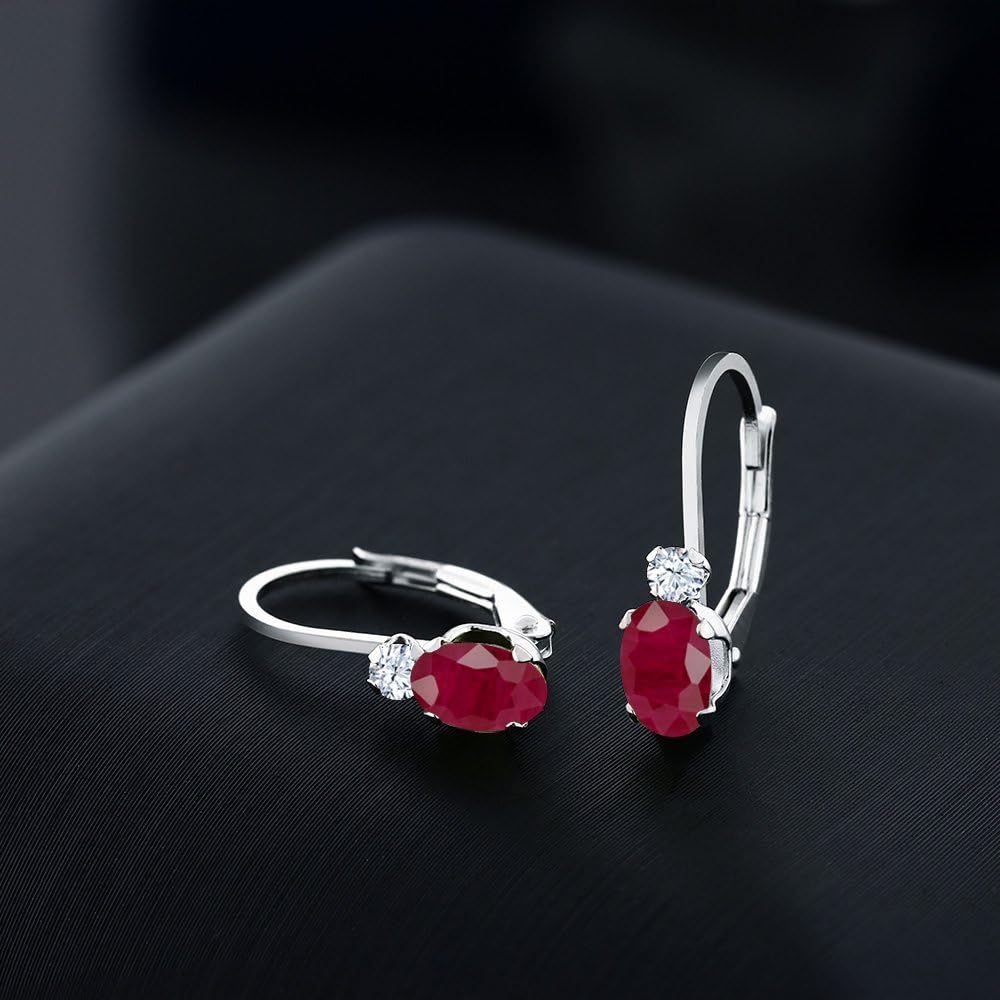 Gem Stone King Drop Leverback Earrings for Women | 925 Sterling Silver | Gemstone Birthstone and White Created Sapphire | Oval 6X4MM and Round 2MM | 3/4 Inch