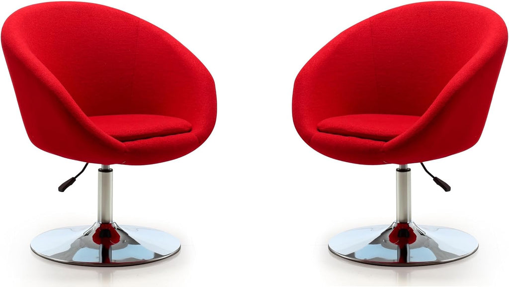 Manhattan Comfort Hopper Adjustable Swivel Accent Chair with 360° Turn, Upholstered Seat, Polished Chrome Base, Modern Bowl Design for Home Office and Living Room, Red