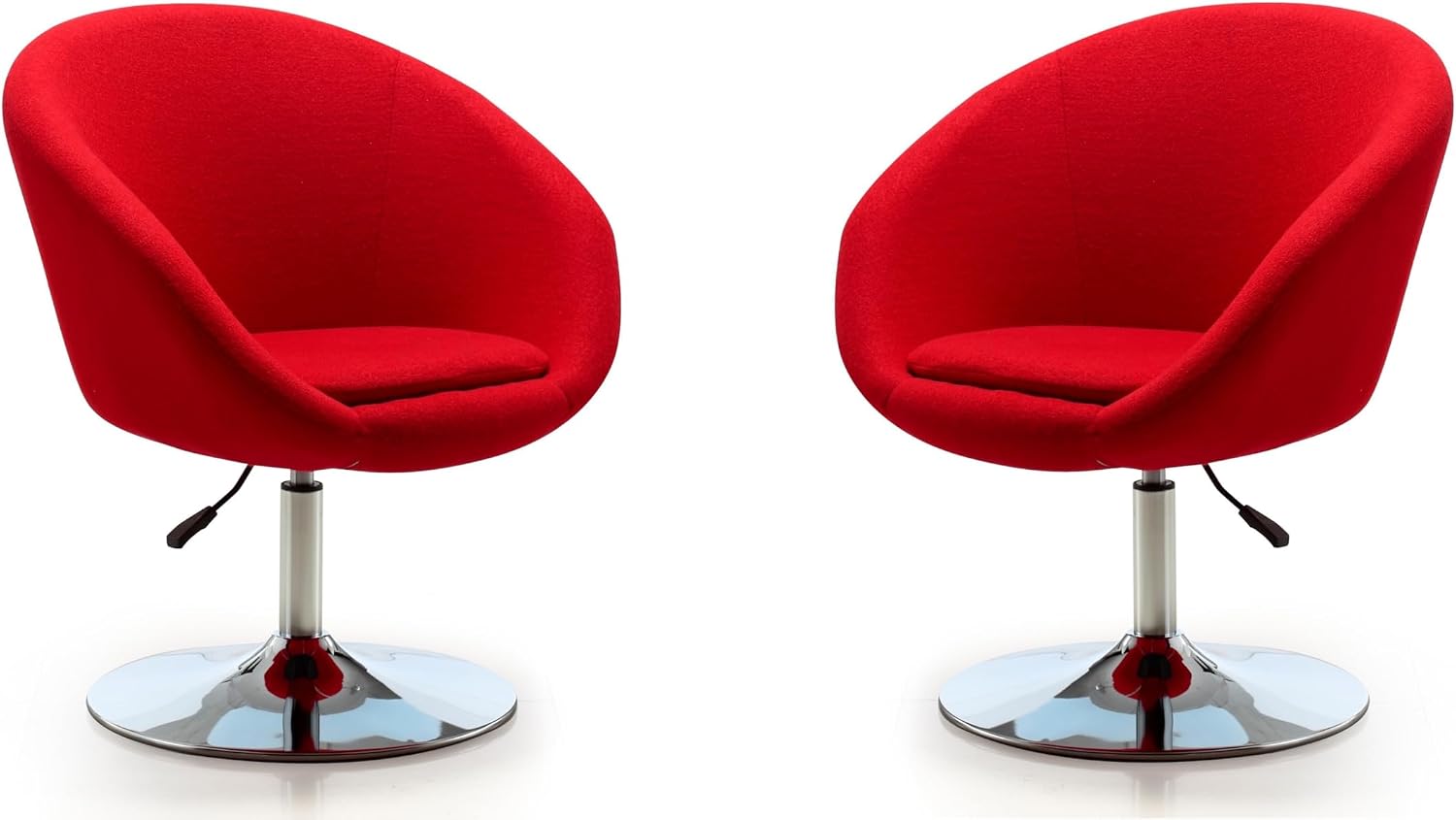 Manhattan Comfort Hopper Adjustable Swivel Accent Chair with 360° Turn, Upholstered Seat, Polished Chrome Base, Modern Bowl Design for Home Office and Living Room, Red