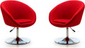 Manhattan Comfort Hopper Adjustable Swivel Accent Chair Set of 2 with 360° Turn, Upholstered Seat, Polished Chrome Base, Modern Bowl Design for Home Office and Living Room, Red Wool Blend