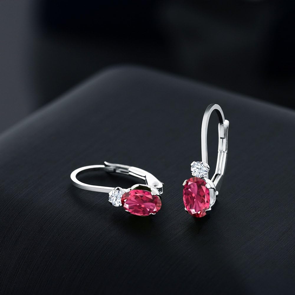 Gem Stone King Drop Leverback Earrings for Women | 925 Sterling Silver | Gemstone Birthstone and White Created Sapphire | Oval 6X4MM and Round 2MM | 3/4 Inch
