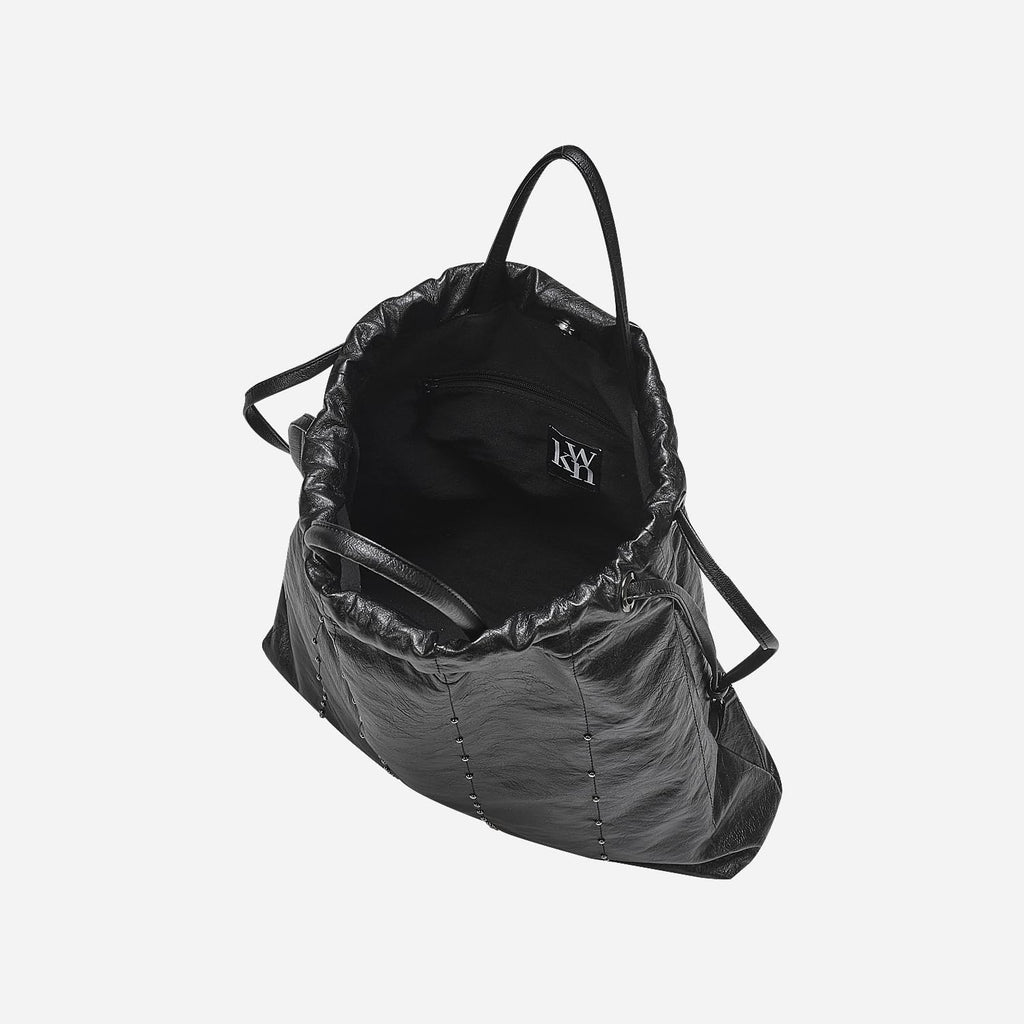 KWANI Chelsea Women's PU Leather Drawstring Backpack - Stylish Everyday Fashion Top Handle Bag (Black)