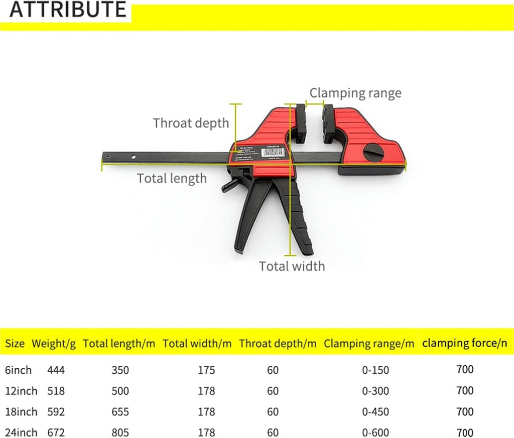 1pcs Heavy Duty F Clamp Clip Wood Working Quick Grip F Style Bar Woodworking Clamps 4 6 12 inch(24 inch)