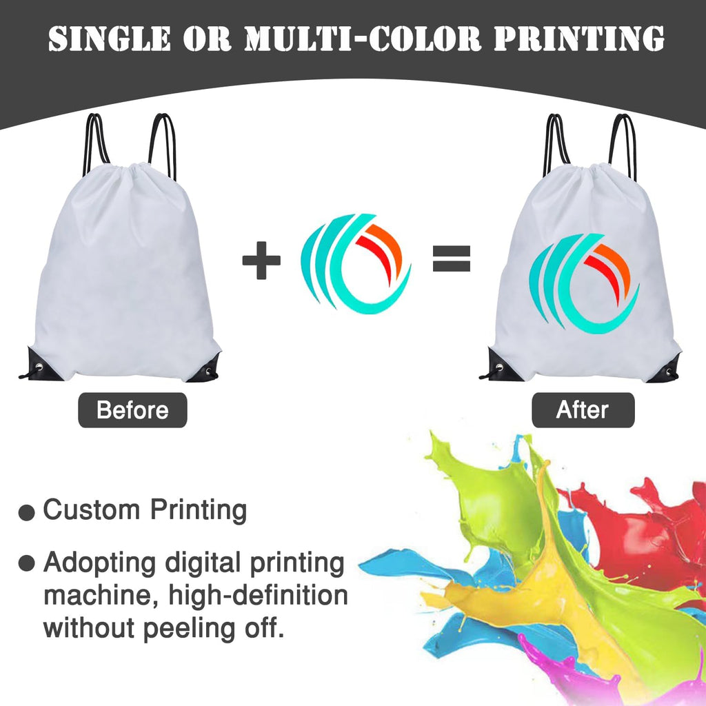 Custom Bags With Your Logo Set of 100 Custom Backpack Draw String Bags Pack Bulk for Travelling Swimming Gym Everyday Use (White)
