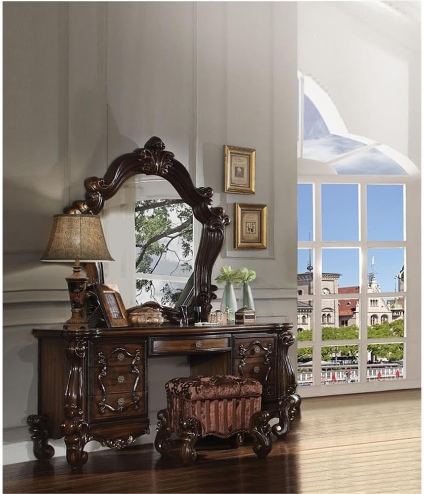 Acme Versailles Arched Top Wood Frame Dresser Mirror in Cherry Oak