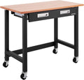 Seville Classics UltraGraphite Wood Top Workbench on Wheels with Sliding Organizer Drawer Table, 48', Graphite