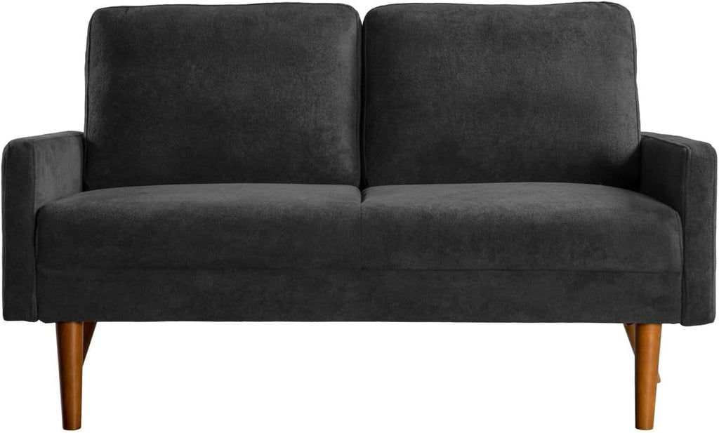 Kent Velvet Loveseat Sofa, European Style with Sleek Design, Modern & Vintage Flair, Upholstered 2 Seater Couch, Chic Living Room Furniture Seating for Home, Apartment or Office, Black