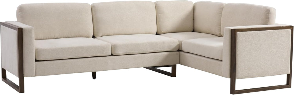 Christopher Knight Home Azir 104.00' Wooden Frame Modular L-Shape Sofa Couch, Modern Sectional Sofa with Thick Cushions for Living Room, Comfy Fabric Upholstered Couch with Deep Seat, Beige