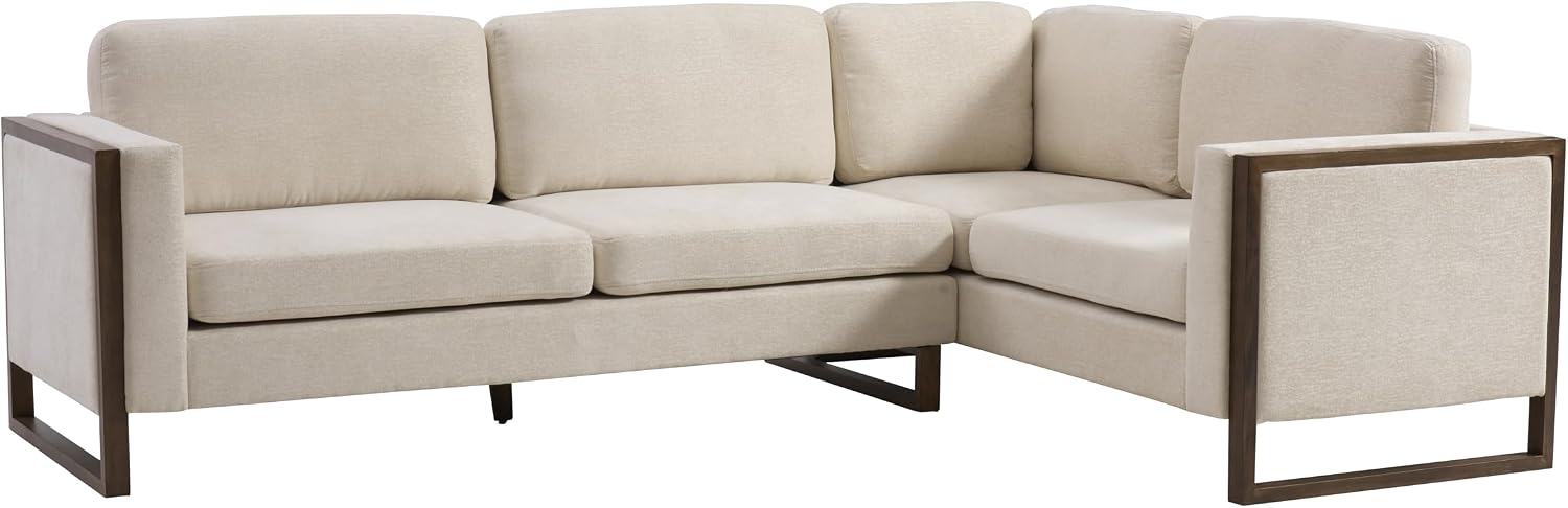 Christopher Knight Home Azir 104.00' Wooden Frame Modular L-Shape Sofa Couch, Modern Sectional Sofa with Thick Cushions for Living Room, Comfy Fabric Upholstered Couch with Deep Seat, Beige
