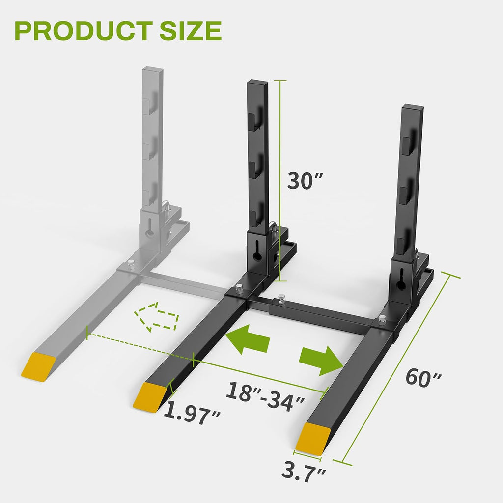 AUTOSAVER88 60' Clamp On Pallet Forks for Tractor Bucket, 4000lbs Pallet Fork with Adjustable Stabilizer Bar & Anti-roll Bar, Heavy Duty Quick Attach Skid Steer Loader Pallet Forks