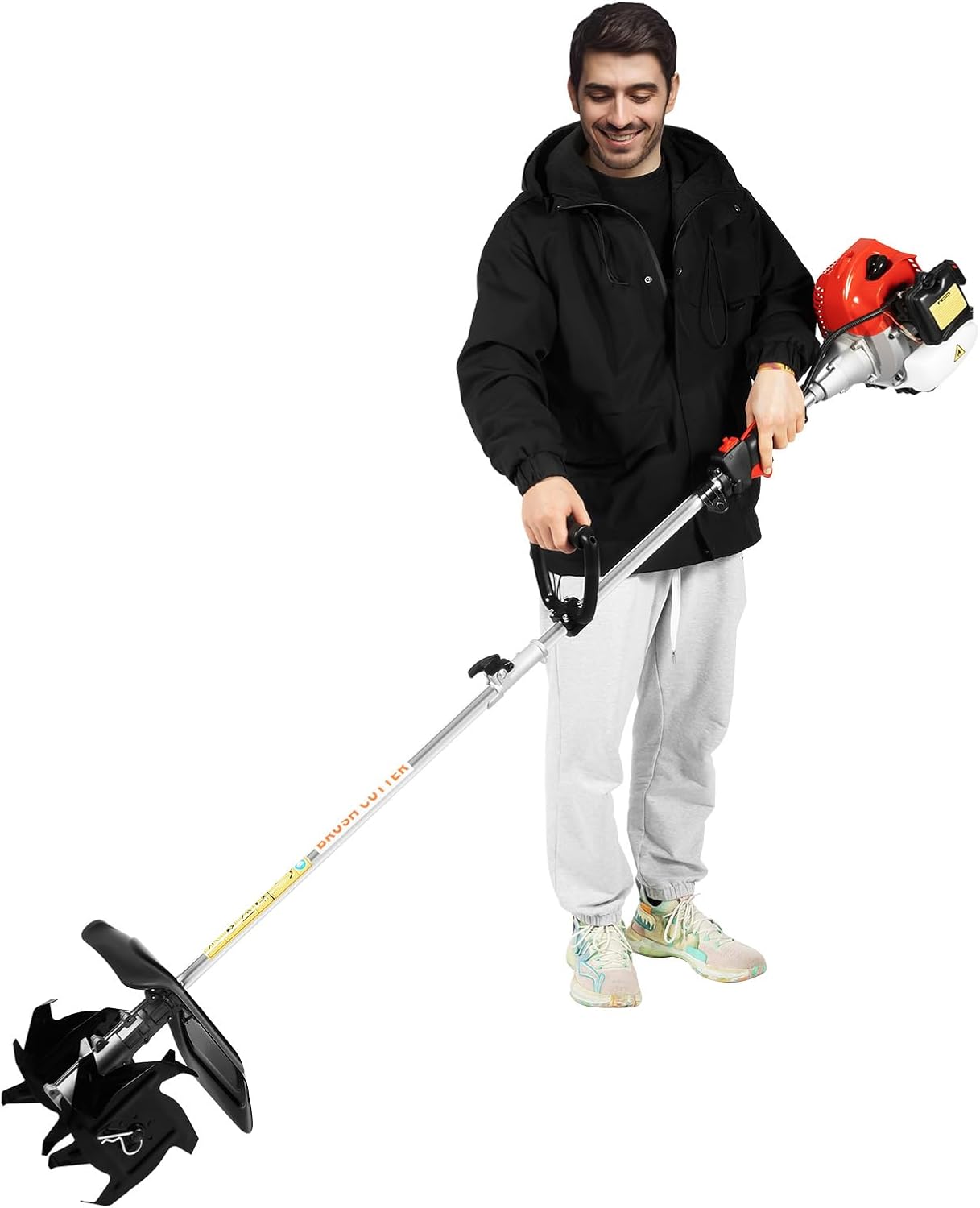 Mini Tiller Cultivator, 51.7cc 2-Stroke 1.45KW Engine, 9 in Tilling Width 3.5 in Depth Portable Gas Powered Lawn Tiller, Long Shaft Cordless Handheld Garden Cultivator for Weeding, Soil Breaking