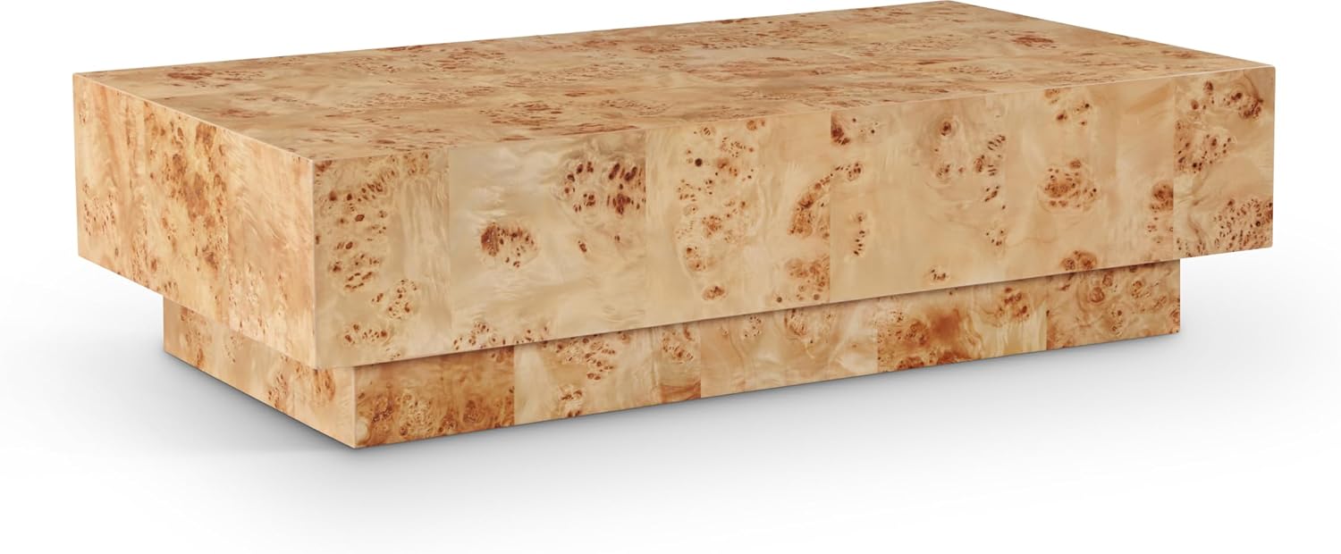 Meridian Furniture 99015Burl-CT Otto Collection Mid-Century Modern Coffee Table with Ash Burl Wood Veneer, Natural Burl Finish, 52' W x 29' D x 14' H, Natural