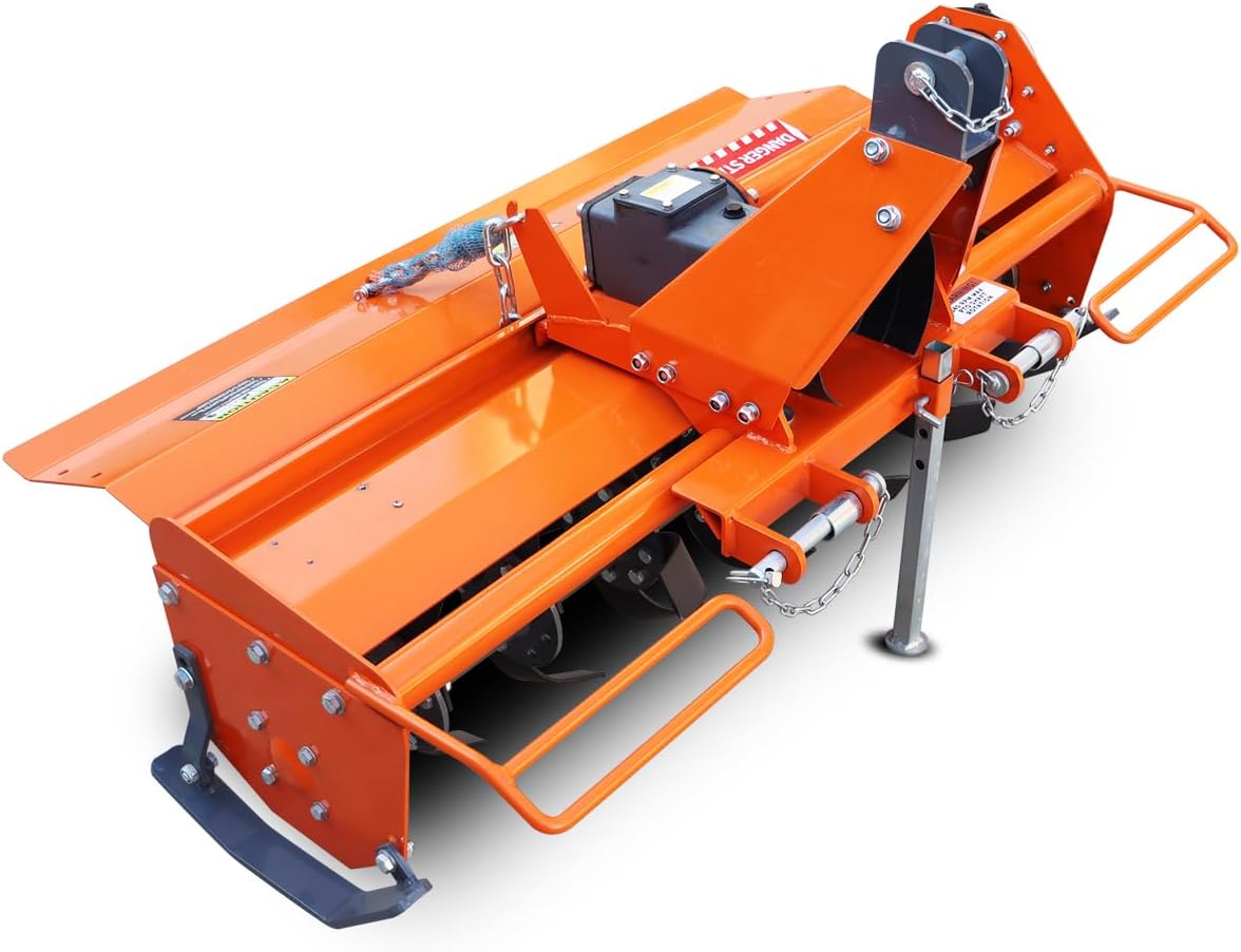 49' 3 Point Rotary Tiller for 20-30HP Compact Tractors – Cat 1 Cultivator with 540 RPM PTO Drive, 28 Replaceable L-Shaped Tines for Wider Coverage (49')