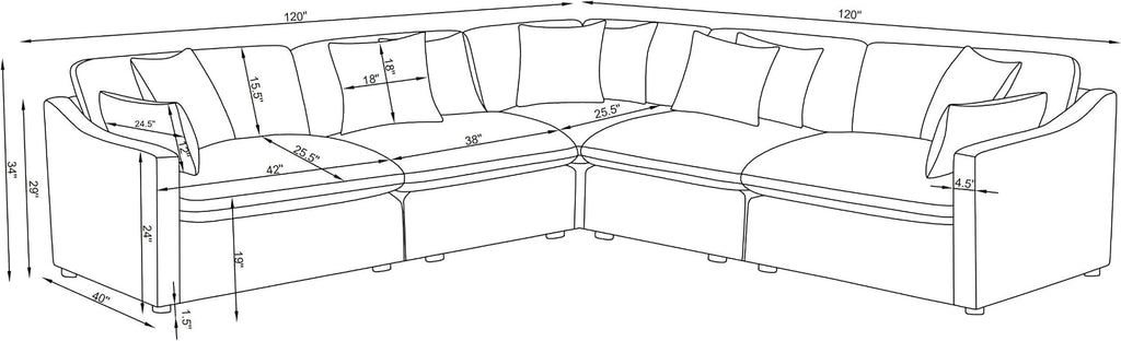 Coaster Home Furnishings - Hobson - 5-Piece Upholstered Modular Sectional Sofa with Accent Pillows and Sloped Track Armrests - Living Room - Ivory - 551451-SETA