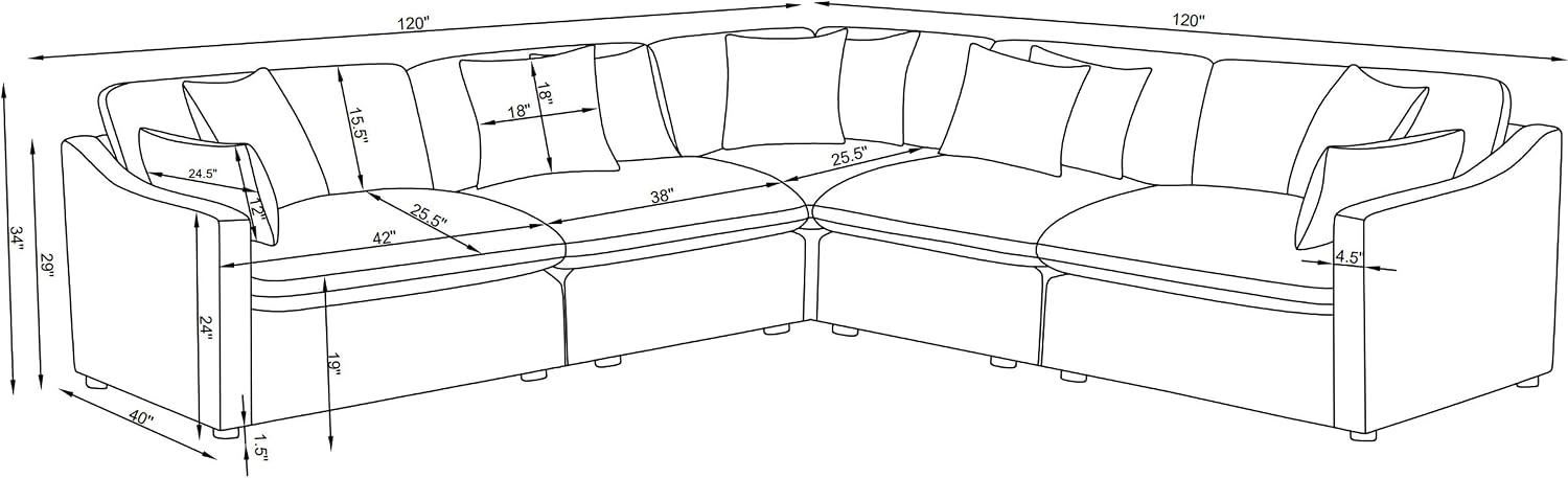 Coaster Home Furnishings - Hobson - 5-Piece Upholstered Modular Sectional Sofa with Accent Pillows and Sloped Track Armrests - Living Room - Ivory - 551451-SETA