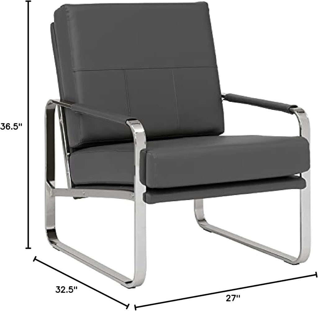 Studio Designs Home Allure Modern Accent Chair in Blended Leather, Chrome/Smoke Gray