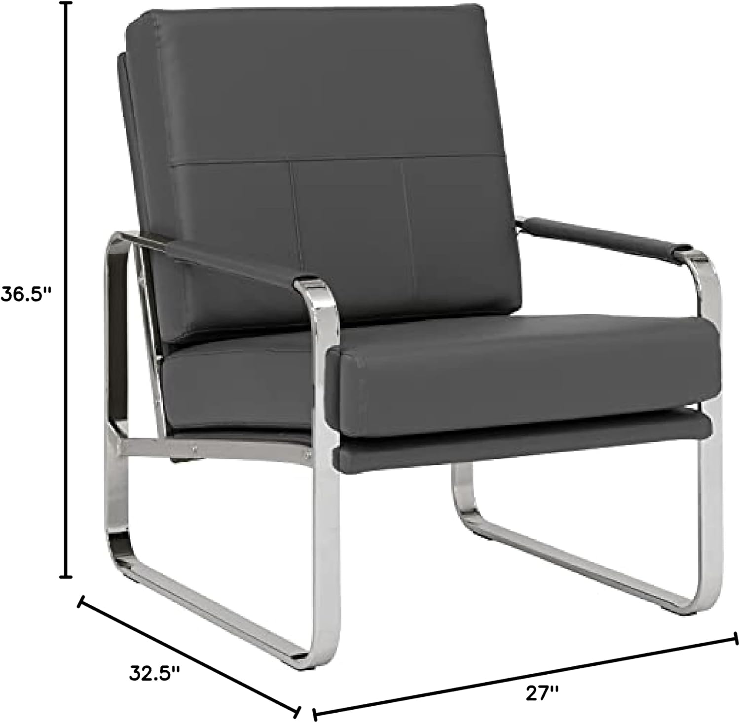 Studio Designs Home Allure Modern Accent Chair in Blended Leather, Chrome/Smoke Gray