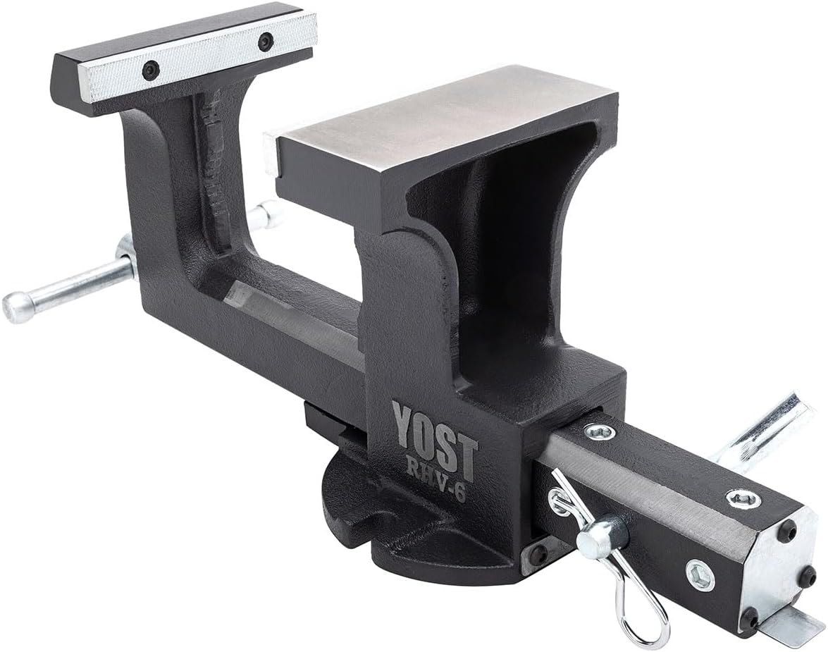 Yost Vise RHV-6 6-Inch Truck Trailer Receiver Vise | Heavy Duty Portable Work Vise | 5.9' Jaw Width, 5.81' Max Jaw Opening, 4.96' Throat | Fits Standard 2' Hitch with Hitch Pin Included