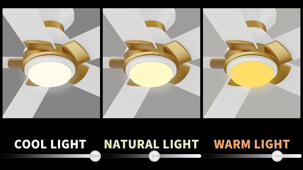 Carro Smart Flush Mount Ceiling Fans with Lights 52', 3 Light Colors Dimmable, 10 Speeds DC Ceiling Fan with Remote, Outdoor, Compatible with Alexa, Siri & Google Home, White Gold