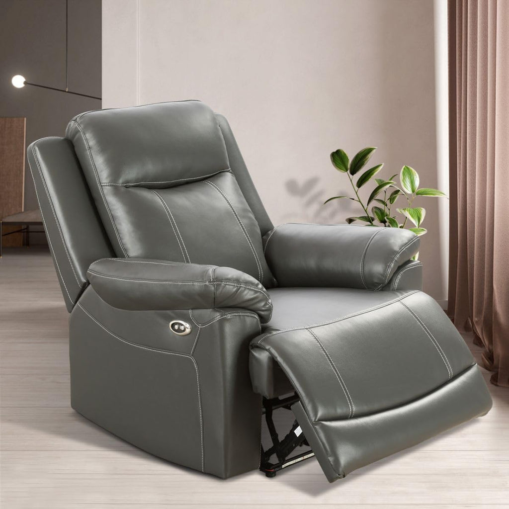 Electric Power Recliner Chair Living Room Furniture, Comfy Wide Lazy Boy Home Theater Breathing Leather Seating with USB 2.0 Charging Ports, LED Light Strips (Dark Grey, Single Chair)