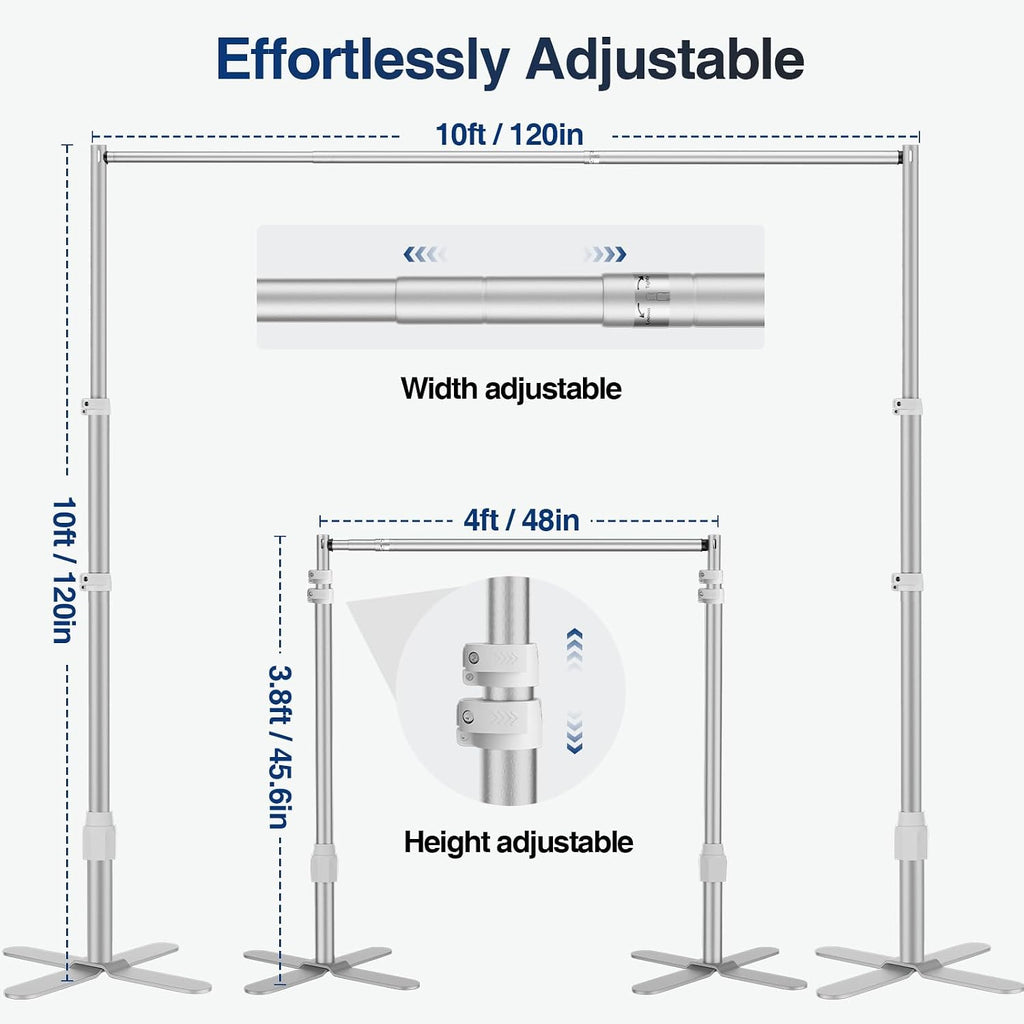 EMART Backdrop Stand Heavy Duty 10x10Ft, Pipe and Drape Photo Background Photography Kit, Adjustable Metal Frame with X-Shaped Base for Wedding Birthday Party Decoration