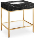 Meridian Furniture 406Black-30 Marmo Collection Modern | Contemporary Bathroom Vanity, Engineered Stone with White Veining, Brushed Brass Stainless Steel Base, 30' W x 23' D x 34' H, White