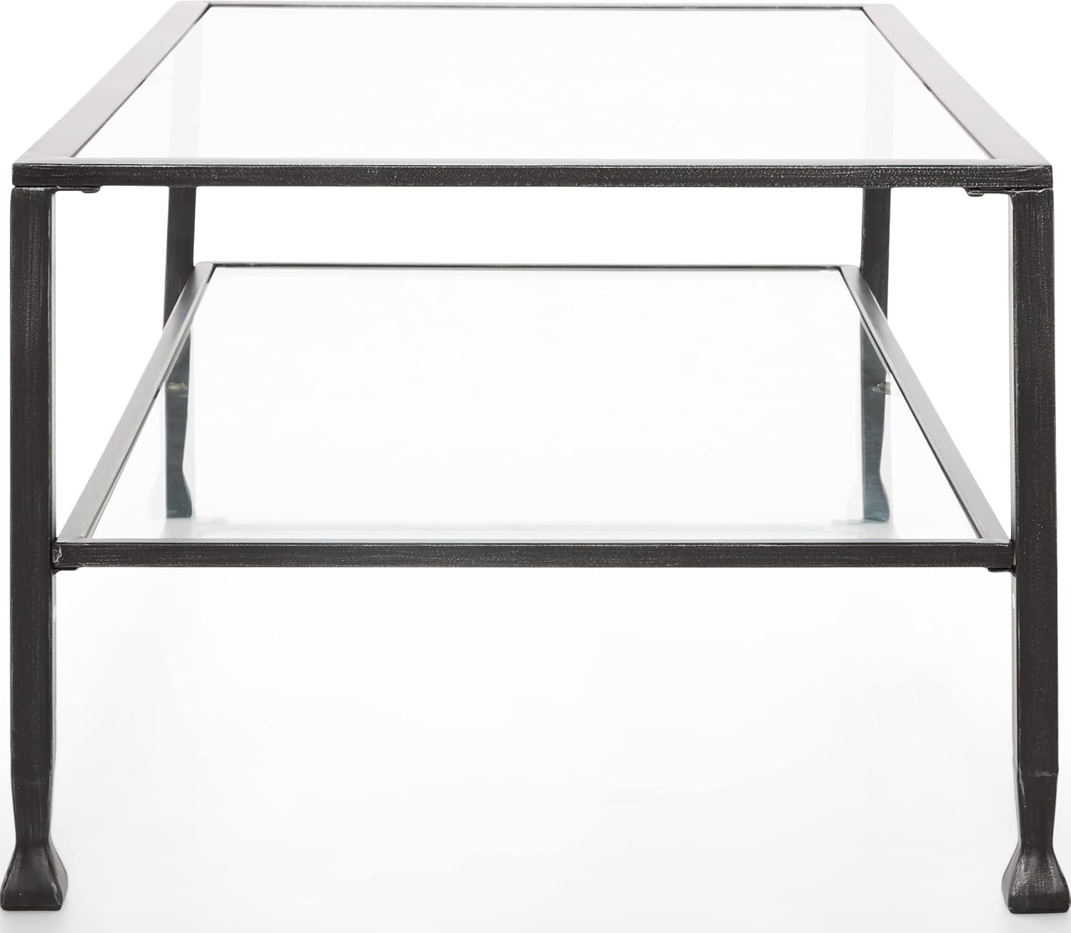 ClickDecor Maddox 2-Tier Tempered Glass Coffee Table with Metal Frame, Console, Living Room Accent Furniture, Rectangular Top with Storage Shelf, Easy Assembly, 48 Inch, Black