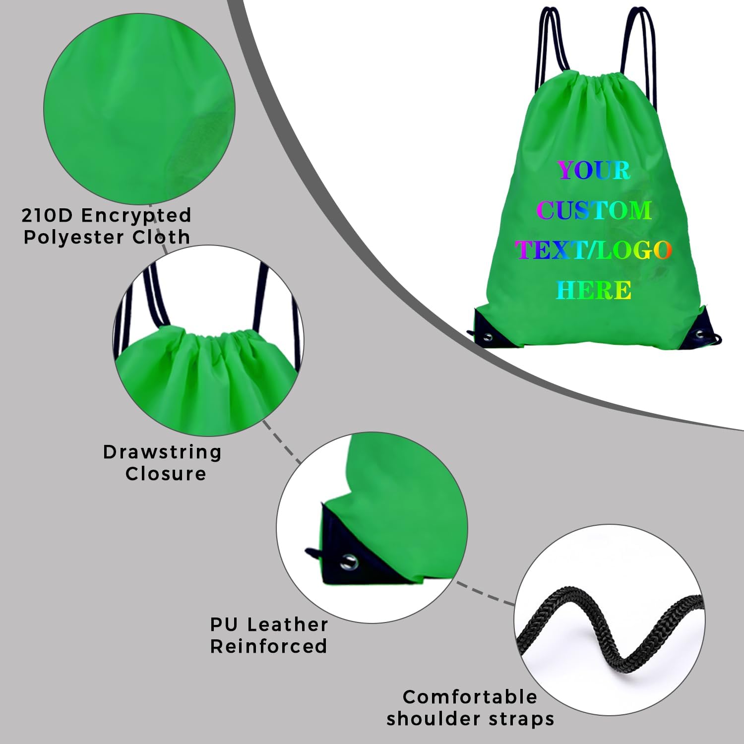 Custom Bags With Your Logo Set of 100 Custom Backpack Draw String Bags Pack Bulk for Travelling Swimming Gym Everyday Use (Green)