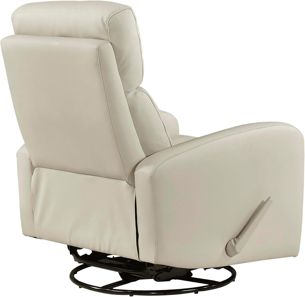 Lexicon Swivel Glider Reclining Chair, Top Grain Leather Match Manual Pull Handle Recliner, Comfy Nursery Glider Recliner, Swivel Reclining Chair for Living Room/Office/Bedroom/Apartment, Beige