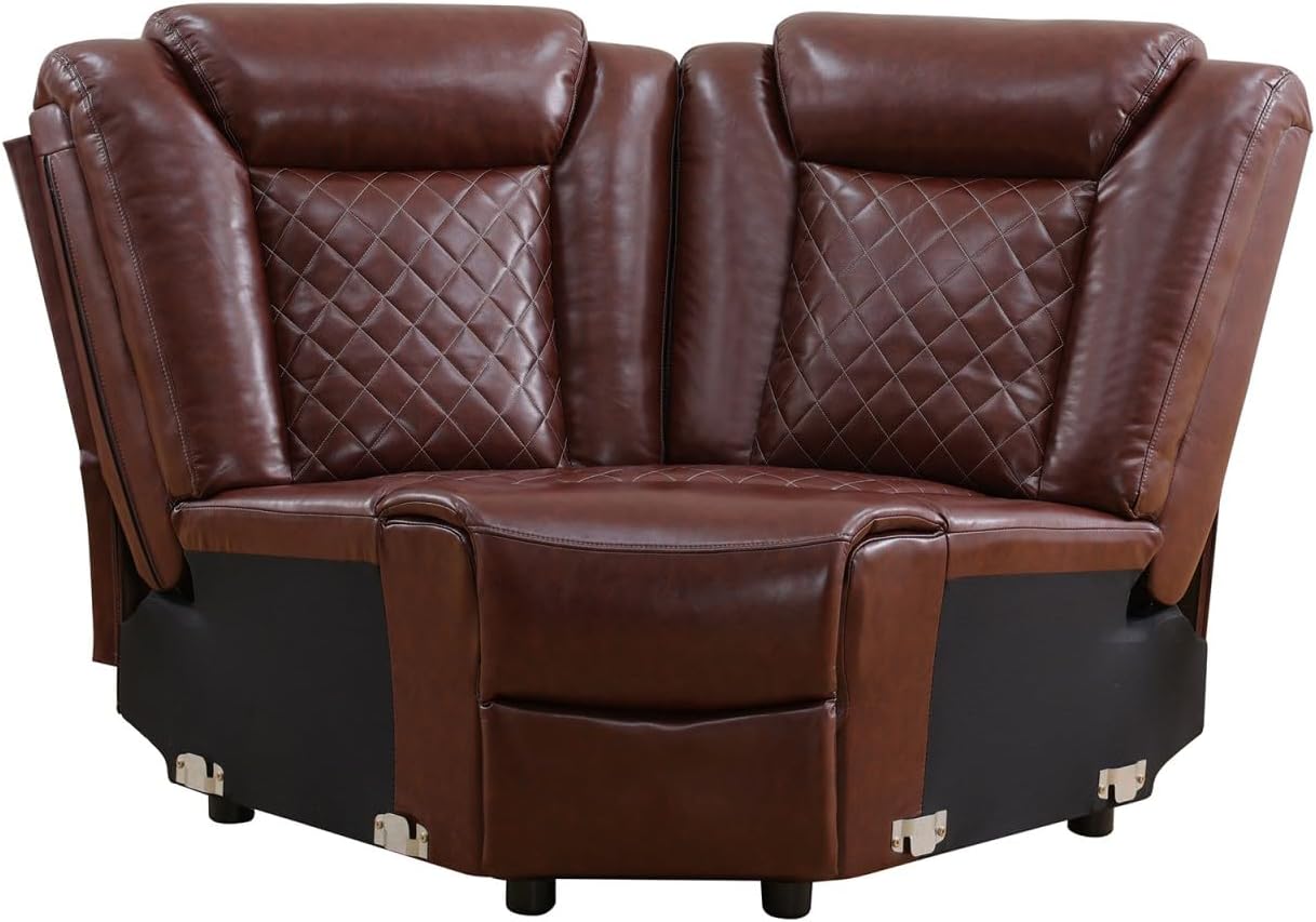 Reclining Sectional, Power Sectional Couch, Leather Sofa Set for Living Room, Comfy Home Theater Seating with USB 2.0 Charging Ports, LED Light Strips, Fold-Down Table & Cupholders (Red, 3-Piece)