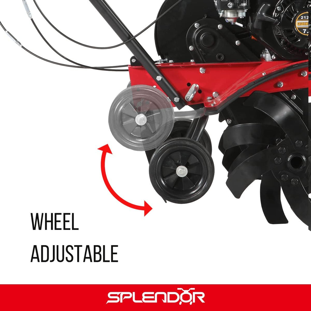 SPLENDOR Gas Powered Tiller 4 Cycle 212CC Working Width 13in-22in-33.5in Total Two Packages