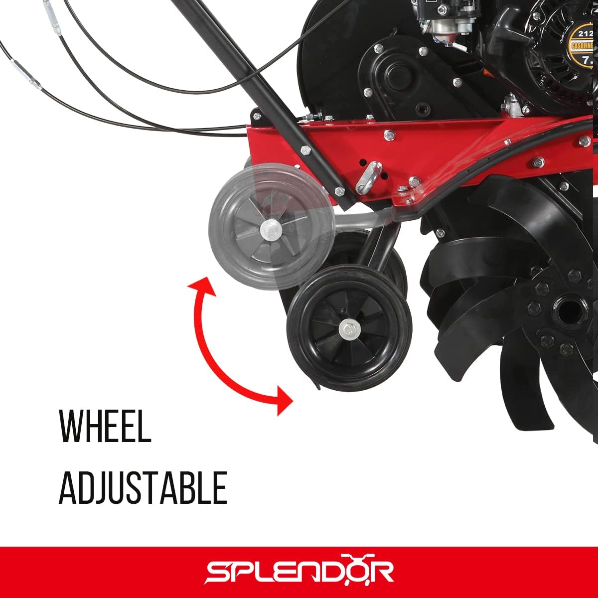 SPLENDOR Gas Powered Tiller 4 Cycle 212CC Working Width 13in-22in-33.5in Total Two Packages