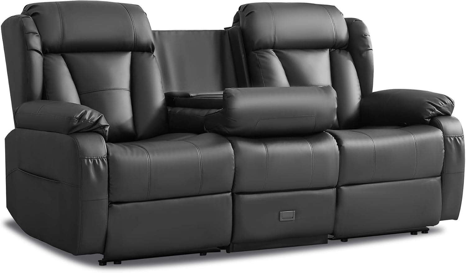 Loveseat Recliner Sofa,3 Seater RV Recliner Couch, Manual Reclining Loveseat with Console for Living Room, Home Theater Seating with AC/USB C/USB and Drawer (Black, 3 Seater)