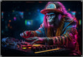 Cyberpunk Monkey DJ, UV tapestry, Blacklight Reactive Wall Hanging, Neon Backdrop, Party Decor, Psychedelic Tapestry, Visionary Wall Art (Large)