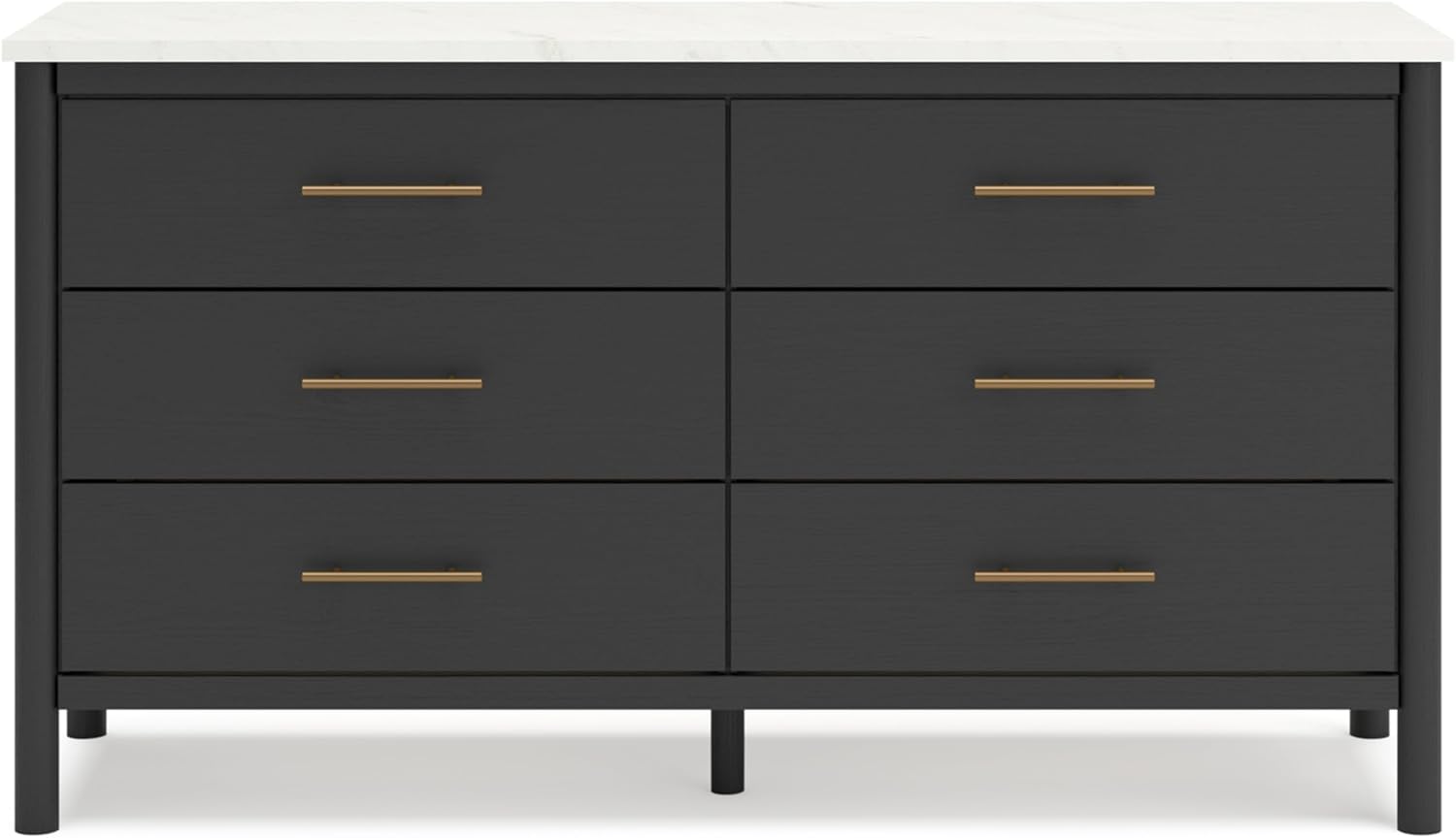 Signature Design by Ashley Cadmori 6 Drawer Dresser, Black Dresser for Bedroom, Matte Black & Replicated White Marble Top, 64' Wide, Engineered Wood Construction, Minor Assembly Required