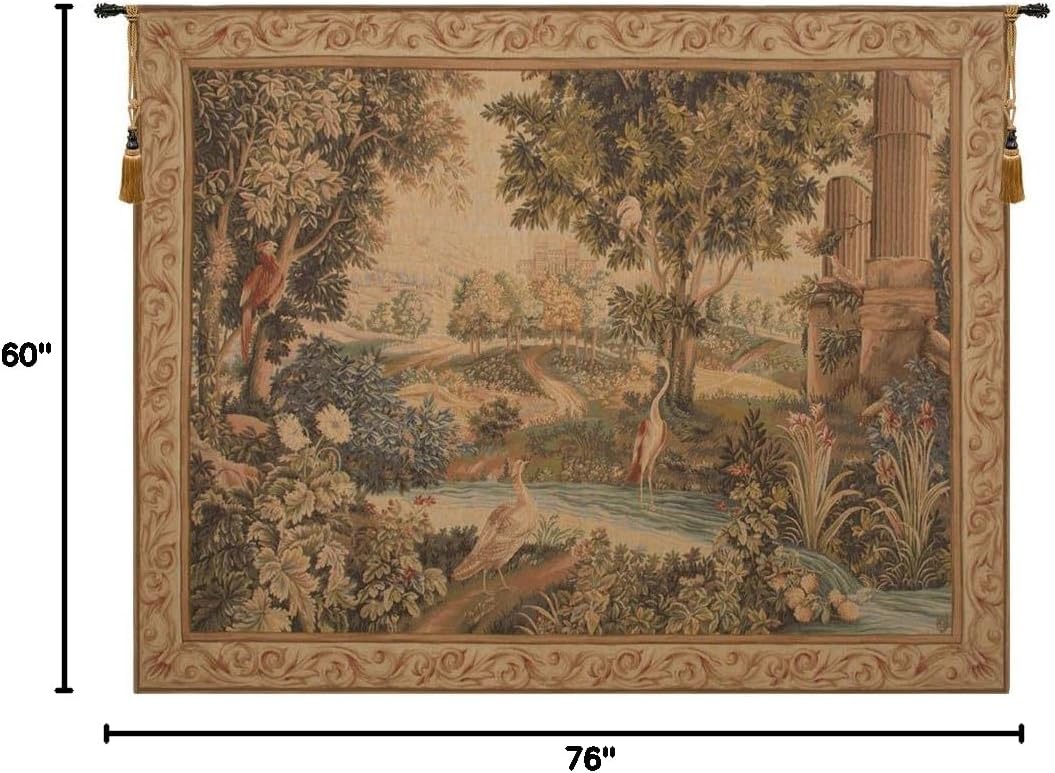 Charlotte Home Furnishings Inc. Verdure Aux Oiseaux II French Tapestry Wall Hanging 60 X 76 Inch Viscose Cotton And Polyester Blend Wall Art Perfect For Home Decor Room Decor And Wall Decor