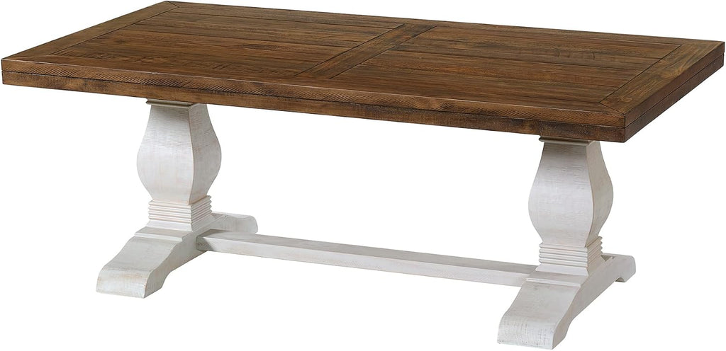 Martin Svensson Home Napa Solid Wood Pedestal Coffee Table, White Stain and Reclaimed Natural