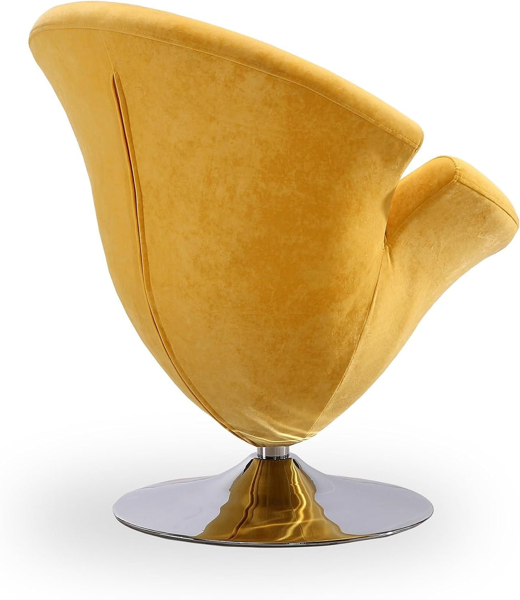 Manhattan Comfort Tulip Swivel Accent Chair Set of 2 with 360° Turn, Modern Flower Inspired Design, Soft Velvet Upholstery, Polished Chrome Base, No Assembly Required, 300 Lbs Capacity, Yellow