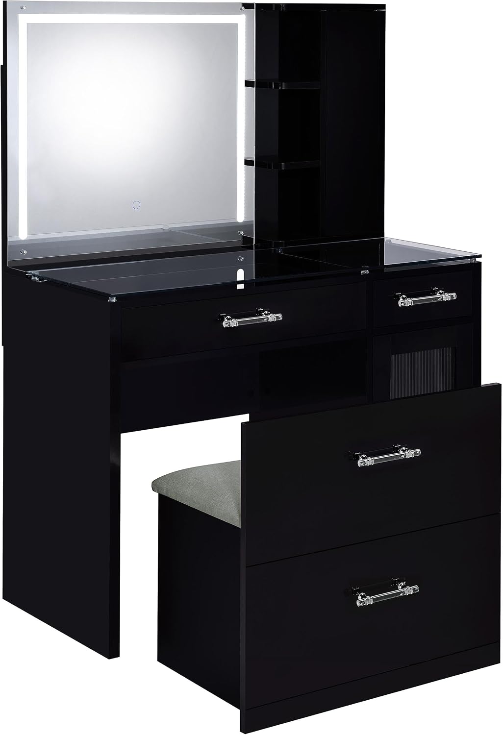 Coaster Home Furnishings Flora 2-Drawer Vanity Set with Led Mirror Black High Gloss