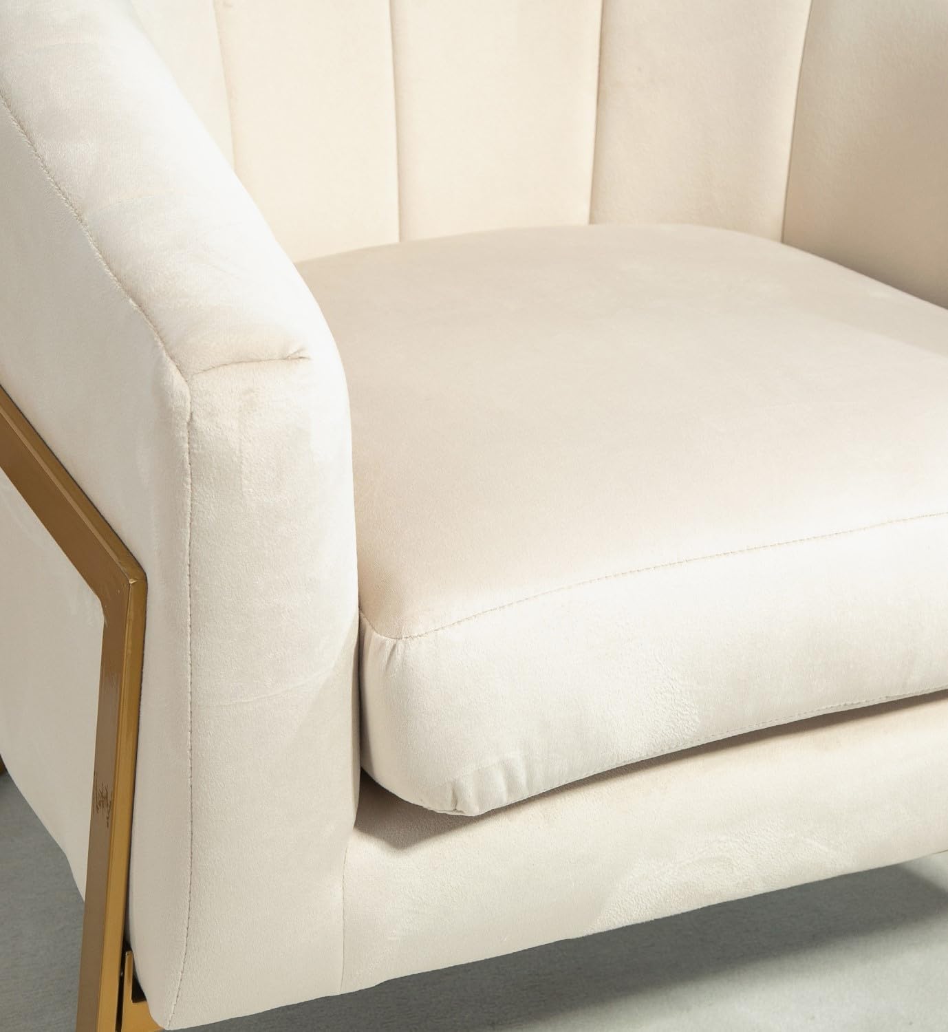 Container Furniture Direct Velvet Modern Accent Armchair - Luxury Gold Frame | Versatile Seating for Living Room, Bedroom, Office, Beige