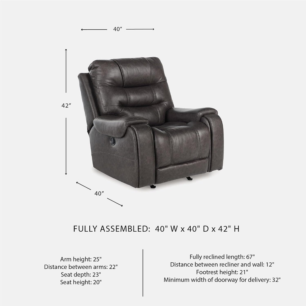 Signature Design by Ashley MakingMoves Rocker Recliner, Faux Leather Oversized Recliner Chair, No Assembly Required, with Pop-Out Cup Holders for Living Rooms, Smoke, 40' W