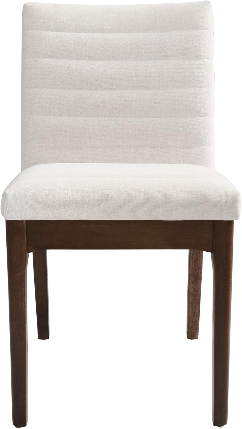 Christopher Knight Home Lancer Dining Chairs Set of 2, Wooden Kitchen Side Chair, Fabric Upholstered Accent Chair, Mid-Century Modern Armless Design with Channel Stitching, Light Beige and Walnut