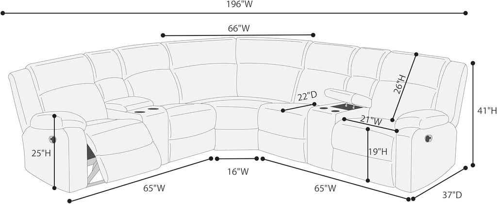 ERYE Oversized L-Shaped Power Reclining Sectional Sofa W/2 Console, Cupholders and USB Ports,Corduroy Power Motion Symmetrical Recliner Couch for Living Room Home Theater